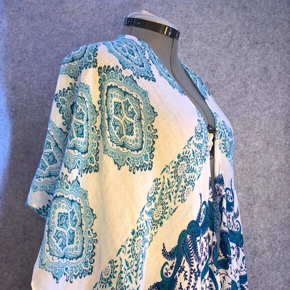 Rachel Roy Boho Kimono Beach Cover Up in Blue Paisley Design, One Size Fits All - Picture 5 of 11